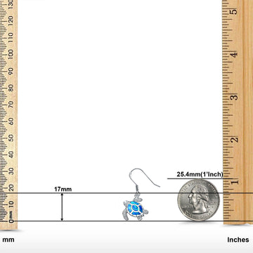 Drop Dangle Turtle Earrings Lab Created Blue Opal 925 Sterling Silver (17mm)